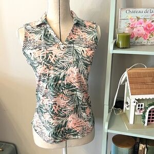 Lady Hagen Green and Pink Leaf Print Blouse